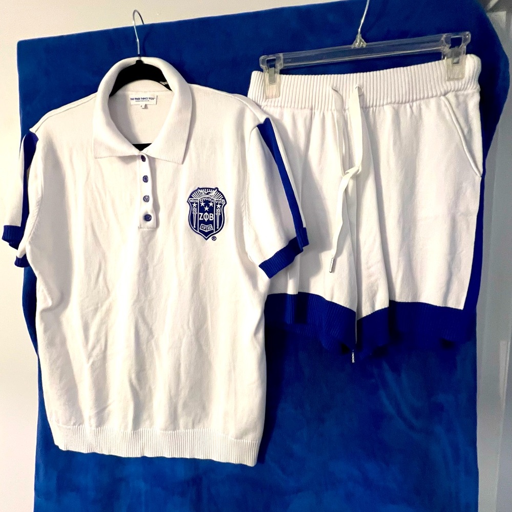 Zeta Phi Beta Sorority, Incorporated White and Blue Polo Shirt and Shorts Set